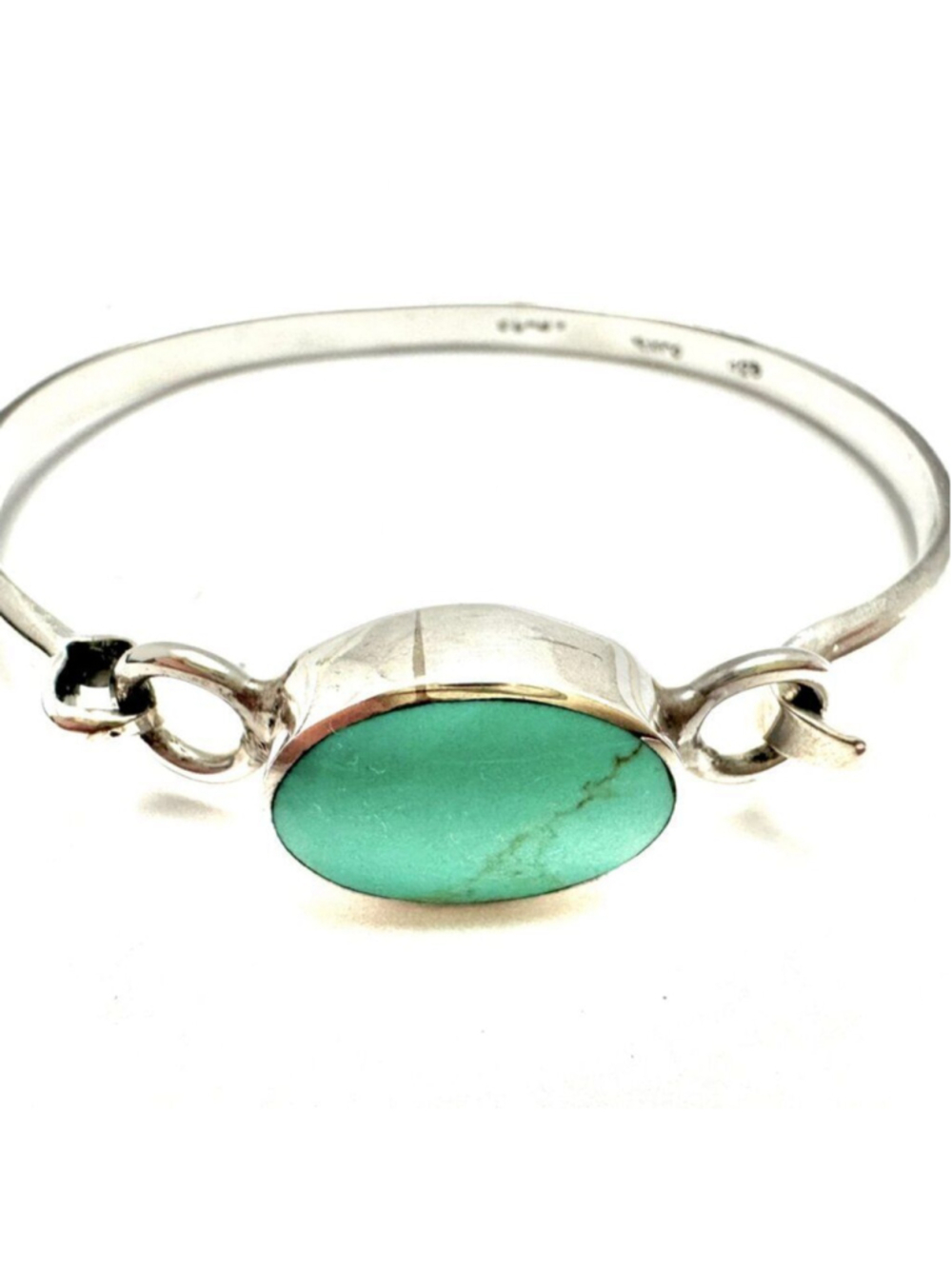 Art Deco Taxco Turquoise Bangle Set in Hand Crafted Sterling Silver Stamped 925